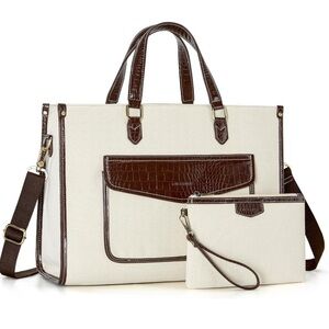 Missnine Tote Canvas Croc Laptop Work Clutch Purse Computer Shoulder Bag Set